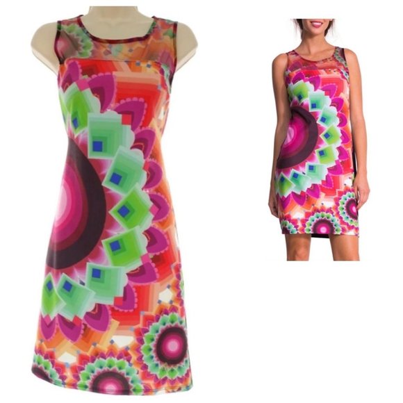 Size Small‎ DESIGUAL ADRIANNA PSYCHEDELIC PRINT DRESS Shift Sheath Summer Party - Picture 1 of 7